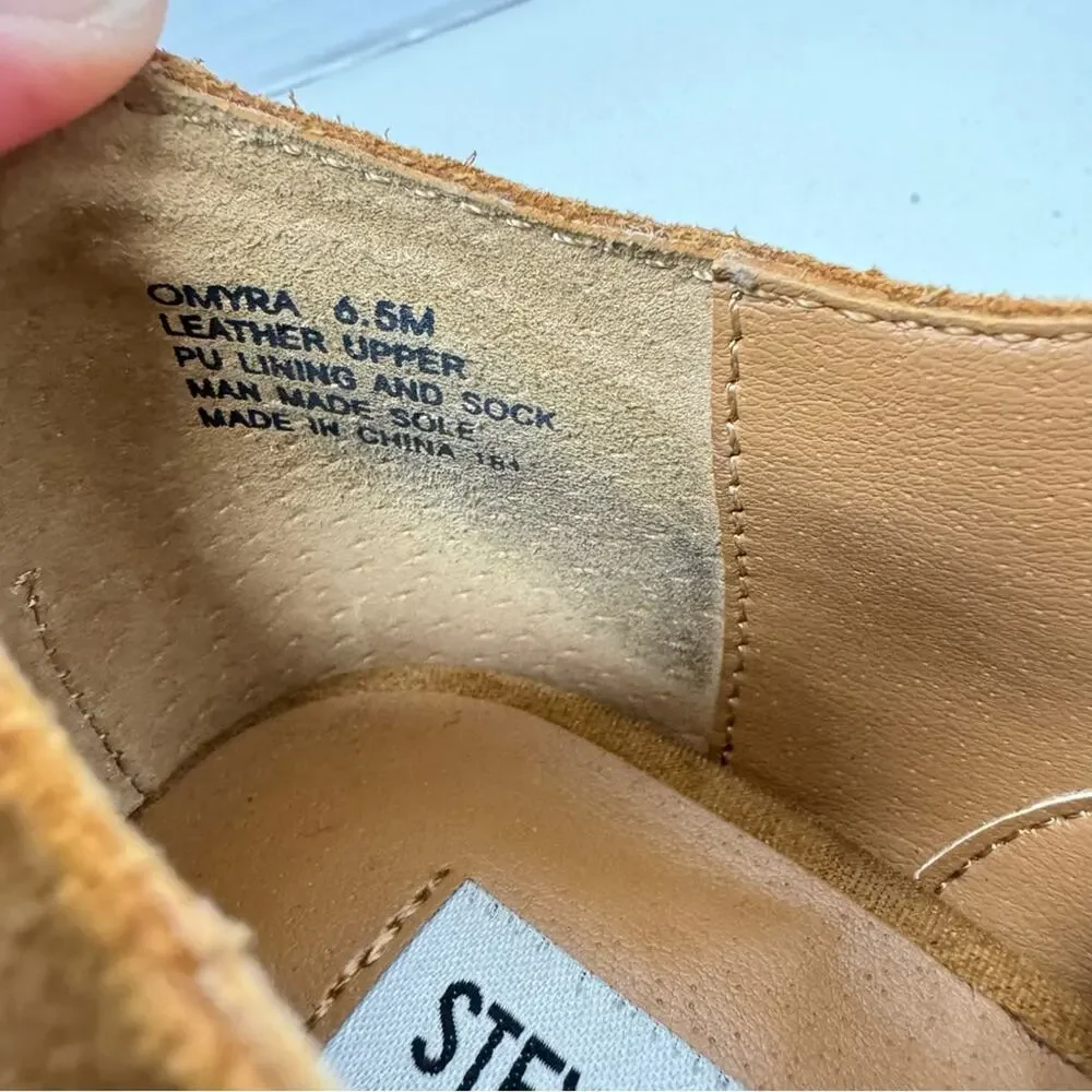 Steve Madden Tan Leather Oxford Lace Up Boots Women’s 6.5 Stacked Heel Booties